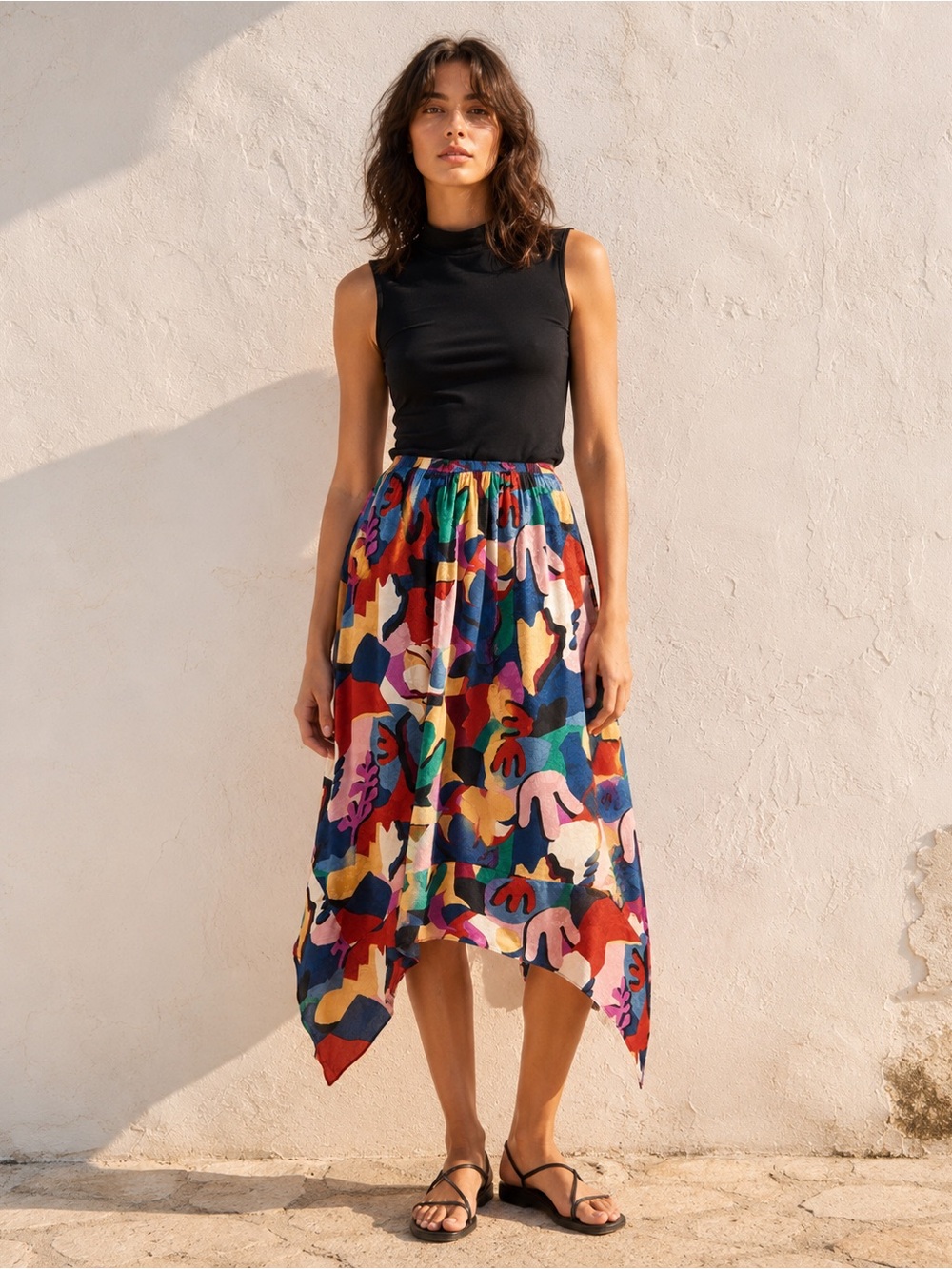 Ba&sh Maia Abstract Handkerchief Hem Midi Skirt Artsy Boho Resortwear Sz S
